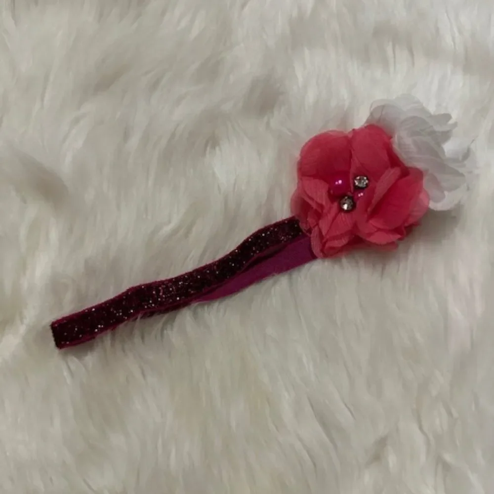 Pink and Ivory Chiffon Flower on Shimmer FOE Headband  7560  Handmade NWT Boutiq